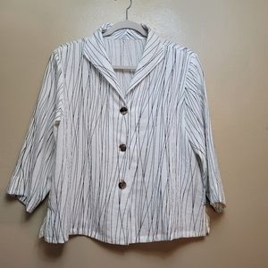 Fridaze Small Linen Boxy Cropped Top Minimal Black&White Striped Long Sleeve